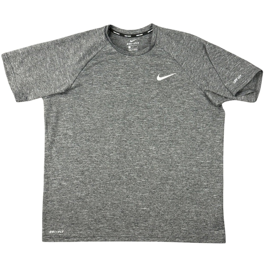 Nike Swim Men's Large Dri-FIT Shirt‎ Grey Heathered UPF 40+ Rash Guard Athletic